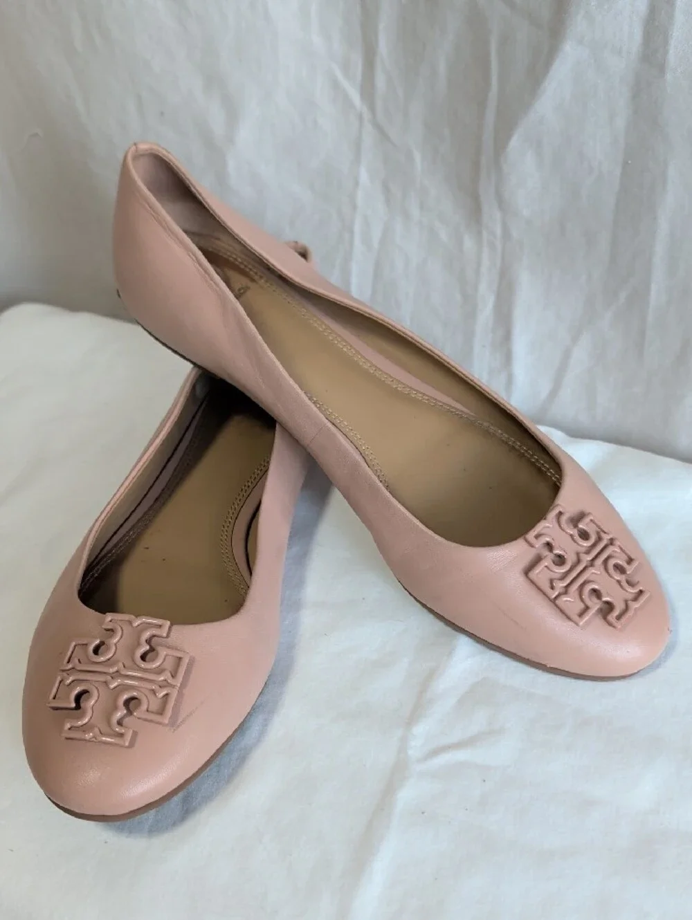Tory Burch Melinda Blush Pink Leather Logo Ballet Flats Double T Logo